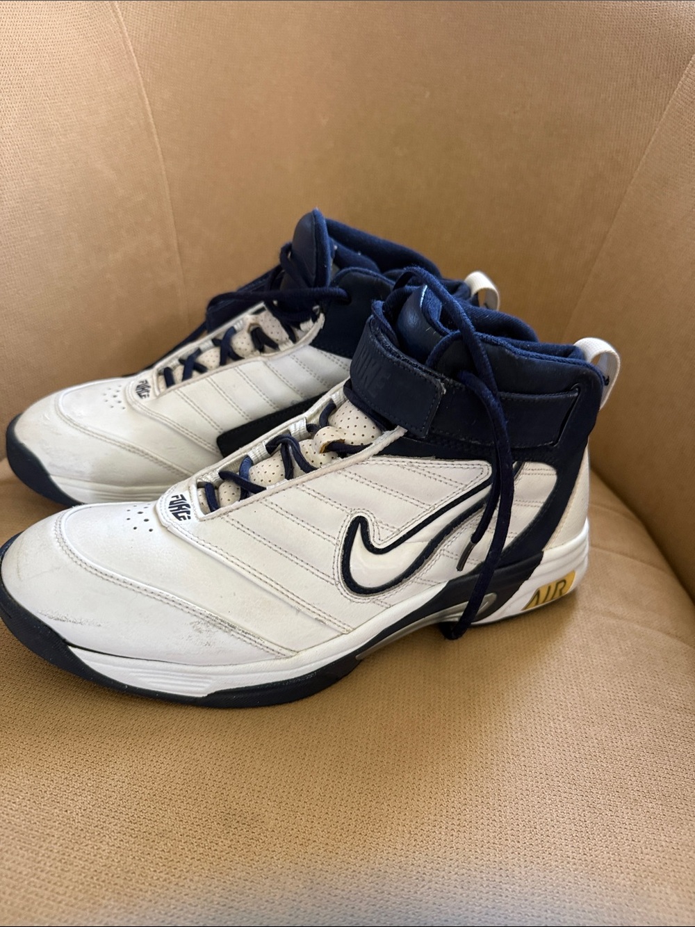Nike White and Navy High-Top Sneakers with navy and white Swoosh